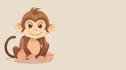 Fototapeta premium Monkey, illustration and digital art of an animal isolated on a background for poster, post card or printing. Cute, creative and drawing of a cartoon character for wallpaper, canvas and decoration