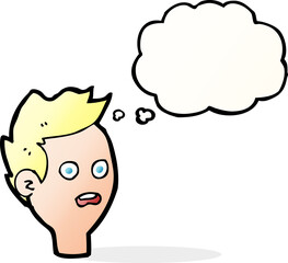 cartoon shocked man with thought bubble