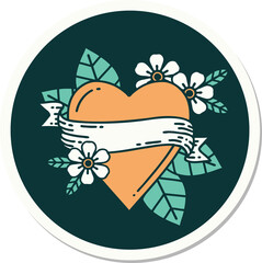 tattoo style sticker of a heart and banner