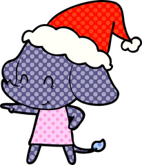 cute comic book style illustration of a elephant wearing santa hat