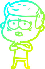 cold gradient line drawing cartoon tired man