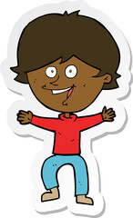 sticker of a cartoon happy boy laughing