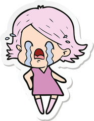 sticker of a cartoon woman crying