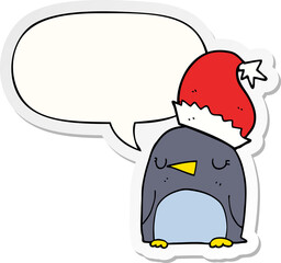 cute christmas penguin and speech bubble sticker