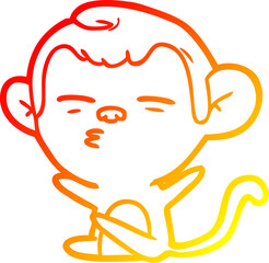 warm gradient line drawing cartoon suspicious monkey