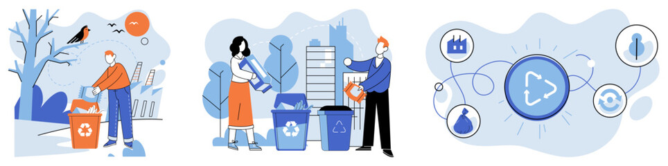 Waste disposal. Vector illustration. Being eco-conscious means embracing mindset environmental responsibility It is about making conscious choices to recycle, reduce, and reuse Eco-friendly practices