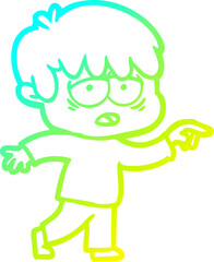 Fototapeta premium cold gradient line drawing cartoon exhausted boy