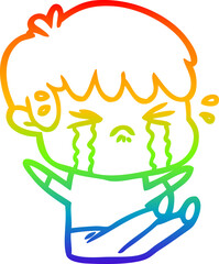 rainbow gradient line drawing cartoon boy crying