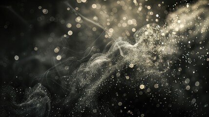 natural dust particles flow in air on black background