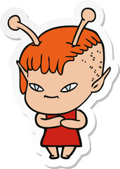 sticker of a cute cartoon alien girl