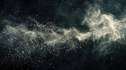 natural dust particles flow in air on black background