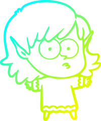 cold gradient line drawing cartoon elf girl staring