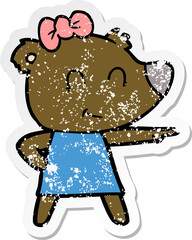 distressed sticker of a female bear cartoon
