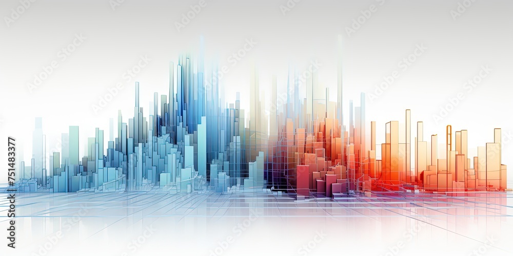 Poster constructing visual elements from complex data. graphs growing. wide format
