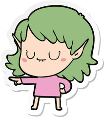 sticker of a happy cartoon elf girl