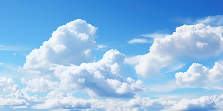 Beautiful blue sky and white cumulus clouds abstract background. Cloudscape background. Blue sky and fluffy white clouds on sunny days. Blue sky and daylight.