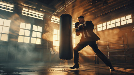 Businessman is engaged in boxing