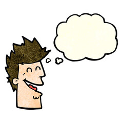 cartoon happy man with thought bubble