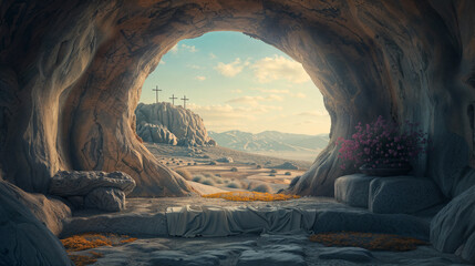 Empty tomb of Jesus Christ - obrazy, fototapety, plakaty