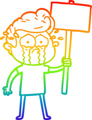 rainbow gradient line drawing cartoon crying protester