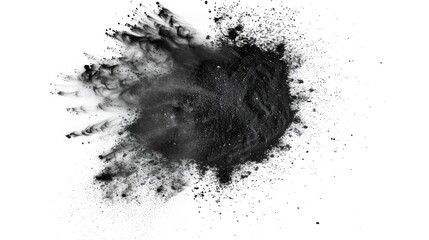 Black charcoal dust, gunpowder isolated on white background and texture, top view