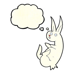 cue cartoon rabbit with thought bubble
