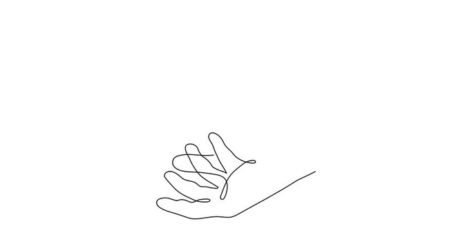 Hand with heart one line art animation,love concept continuous contour motion,hand-drawn Valentine's day video.Romance,engagement and marriage drawing outline contour.4k self-drawing movie