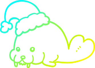 cold gradient line drawing cartoon christmas walrus