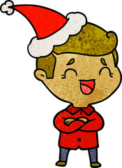 textured cartoon of a laughing man wearing santa hat