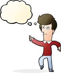 cartoon man pointing with thought bubble