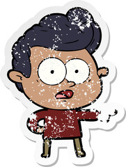 distressed sticker of a cartoon staring man