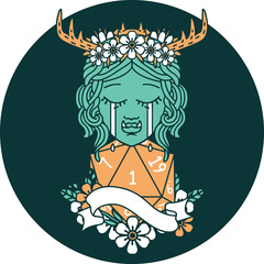 crying orc barbarian character face with natural one D20 roll icon