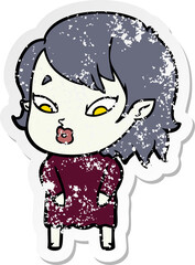 distressed sticker of a cute cartoon vampire girl