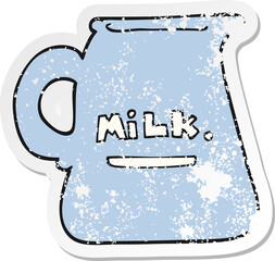 retro distressed sticker of a cartoon milk jug