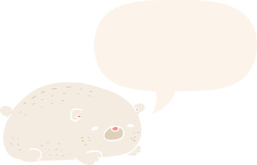 cute cartoon polar bear and speech bubble in retro style