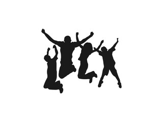 Couple of woman and man silhouettes jumping. Silhouette of parents and children. Vector silhouettes of a family, man, woman, child, jump, people. silhouette of happy family on a white background.