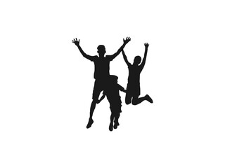 Couple of woman and man silhouettes jumping. Silhouette of parents and children. Vector silhouettes of a family, man, woman, child, jump. Man and woman isolated. family jumping on a white background.