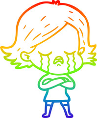 rainbow gradient line drawing cartoon girl crying