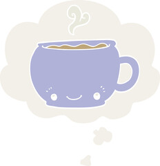 cartoon hot cup of coffee and thought bubble in retro style