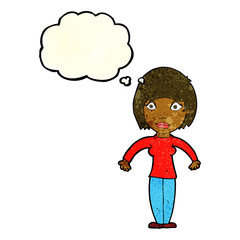 cartoon surprised woman with thought bubble