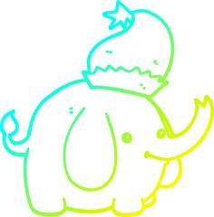 Fototapeta premium cold gradient line drawing cute cartoon christmas elephant