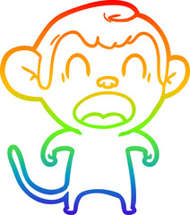 rainbow gradient line drawing shouting cartoon monkey
