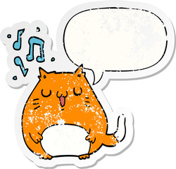 cartoon cat singing and speech bubble distressed sticker