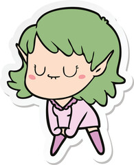 Obraz premium sticker of a happy cartoon elf girl posing