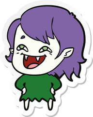 sticker of a cartoon laughing vampire girl