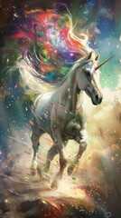 Obraz na płótnie Canvas Galaxybound a unicorn channels vibrant energy and hope its mane a galaxy swirling with light