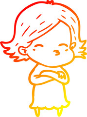 warm gradient line drawing cartoon woman