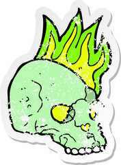 retro distressed sticker of a cartoon spooky skull