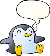 cartoon penguin and speech bubble in smooth gradient style