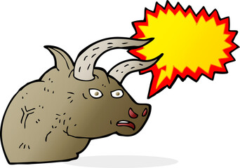 cartoon angry bull head with speech bubble